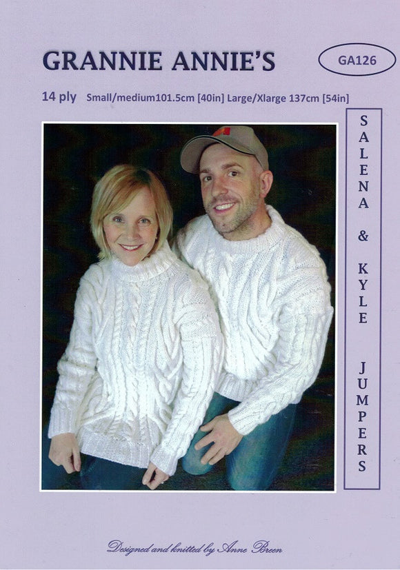 Grannie Annie Knitting Pattern 126 - Salena & Kyle Jumpers in 14-ply / Chunky for men and women