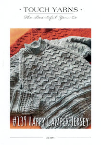 Touch Knitting Pattern - 139 Happy Camper Textured Raglan Pullover in 4-Ply / Fingering for Ages 1-2 years