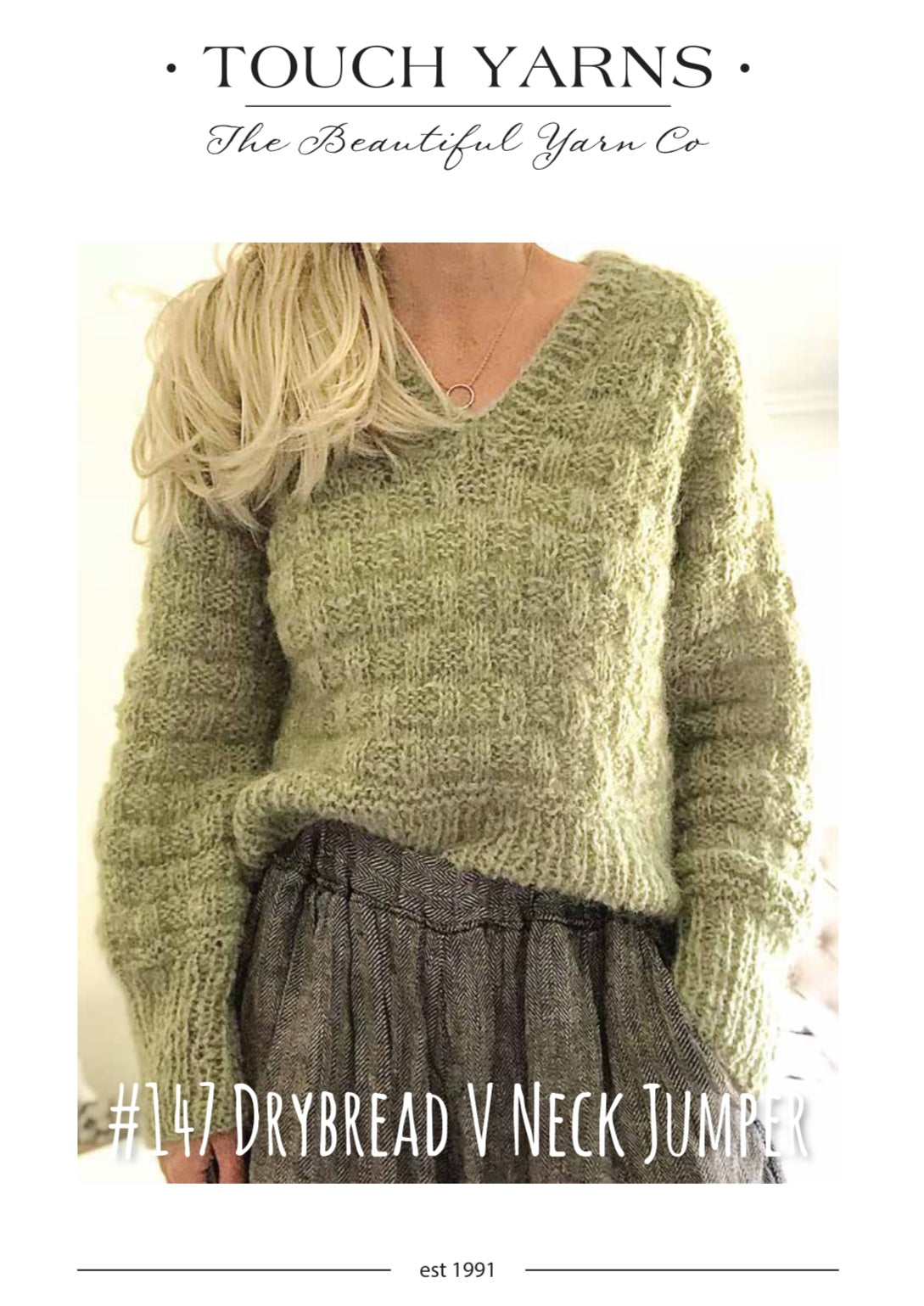 Touch Knitting Pattern - 147 Drybread V-Neck Mohair Jumper in 12-Ply  / Aran weight Brushed Yarn