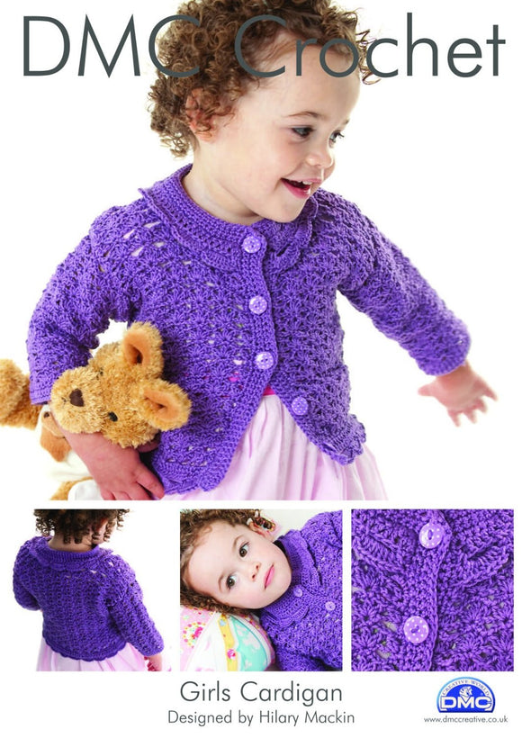 DMC Crochet Pattern - Girls' Cardigan with Lacy Detail in 4-Ply / Fingering