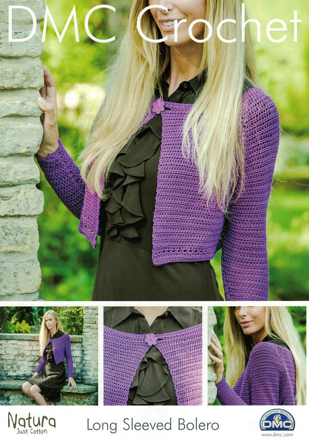 DMC Crochet Pattern - Long Sleeved Bolero in 4-Ply / Fingering