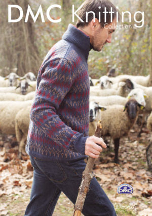DMC Knitting Pattern - Mens Roll-Neck, Patterned Jumper/Pullover in 8-Ply / DK