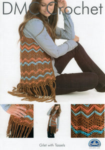 DMC Crochet Pattern - Ladies Chevron Waistcoat in 4-Ply / Fingering