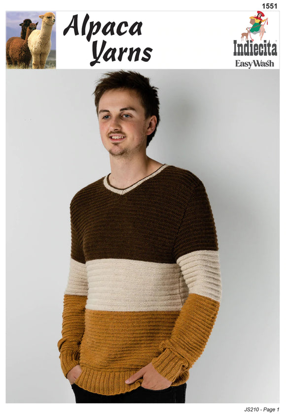Indiecita Knitting Pattern 1551 - Mens Slouchy Pullover in 8-Ply / DK