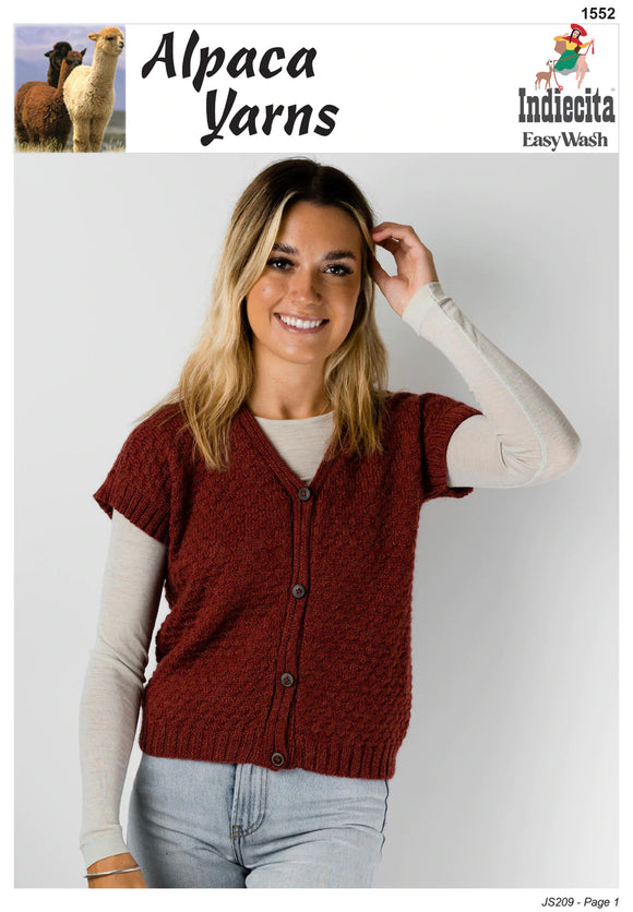 Indiecita Knitting Pattern 1552 - Ladies Cap-Sleeve Vest in 8-Ply / DK