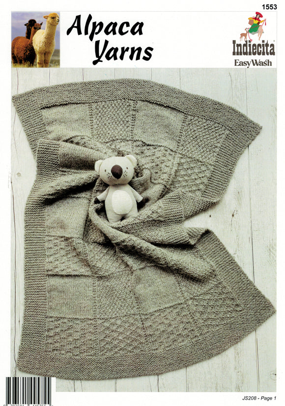 Indiecita Knitting Pattern 1553 - Baby Texture Blanket in 8-ply / DK