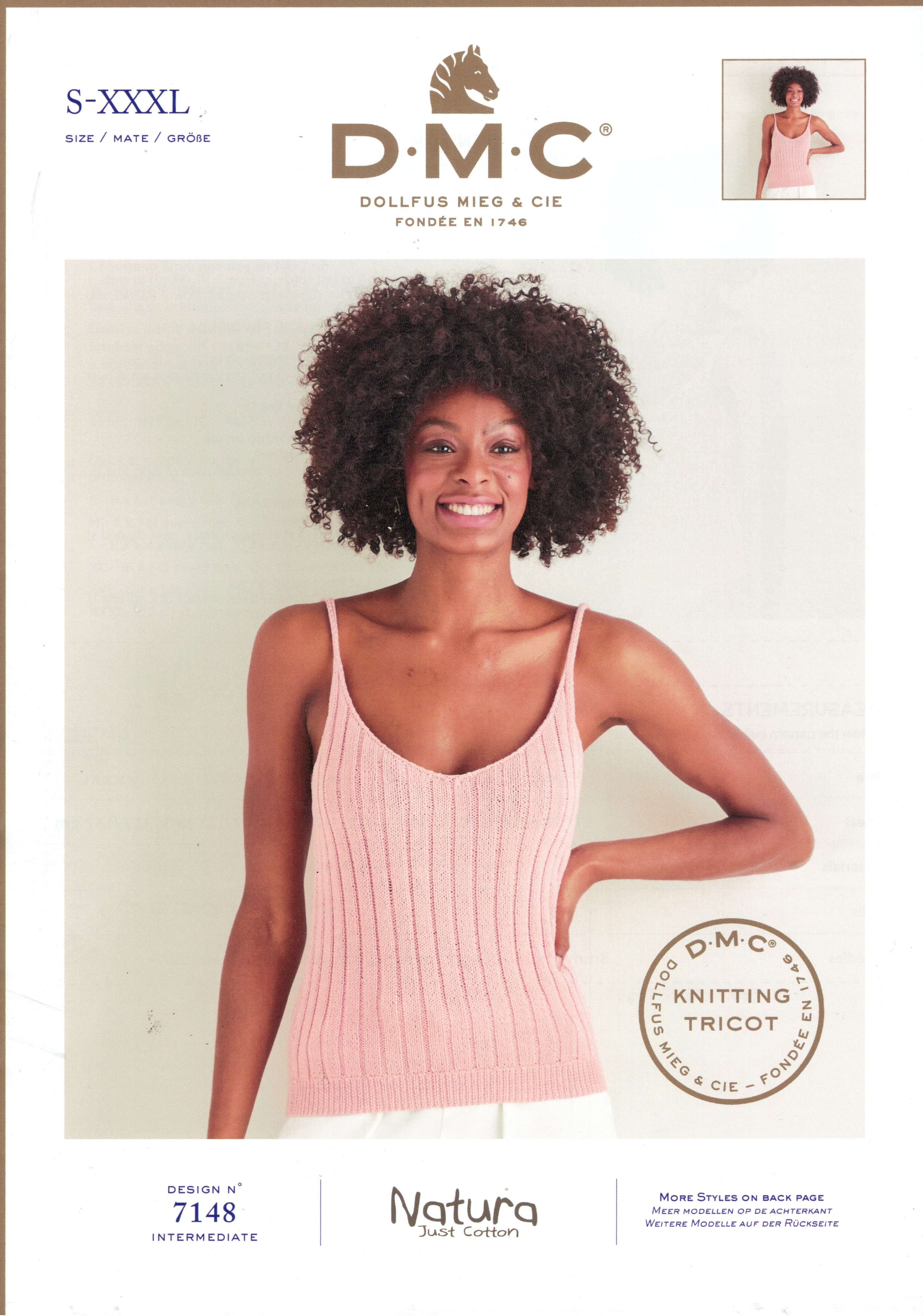 DMC Knitting Pattern 15731A - Ladies Singlet in 4-ply / Fingering Cotton