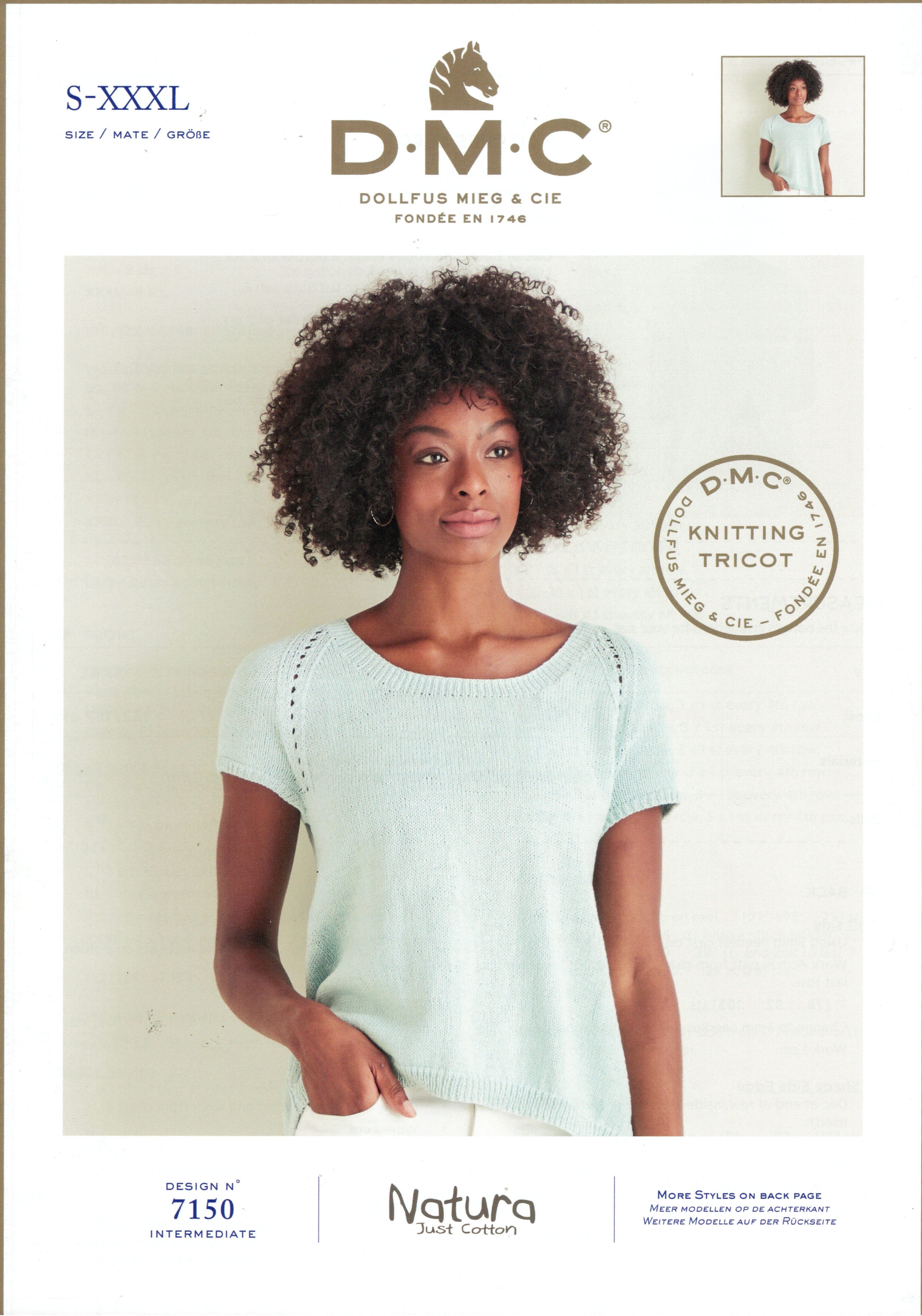 DMC Knitting Pattern 15731C - Ladies Short Sleeve Top in 4-ply / Fingering Cotton