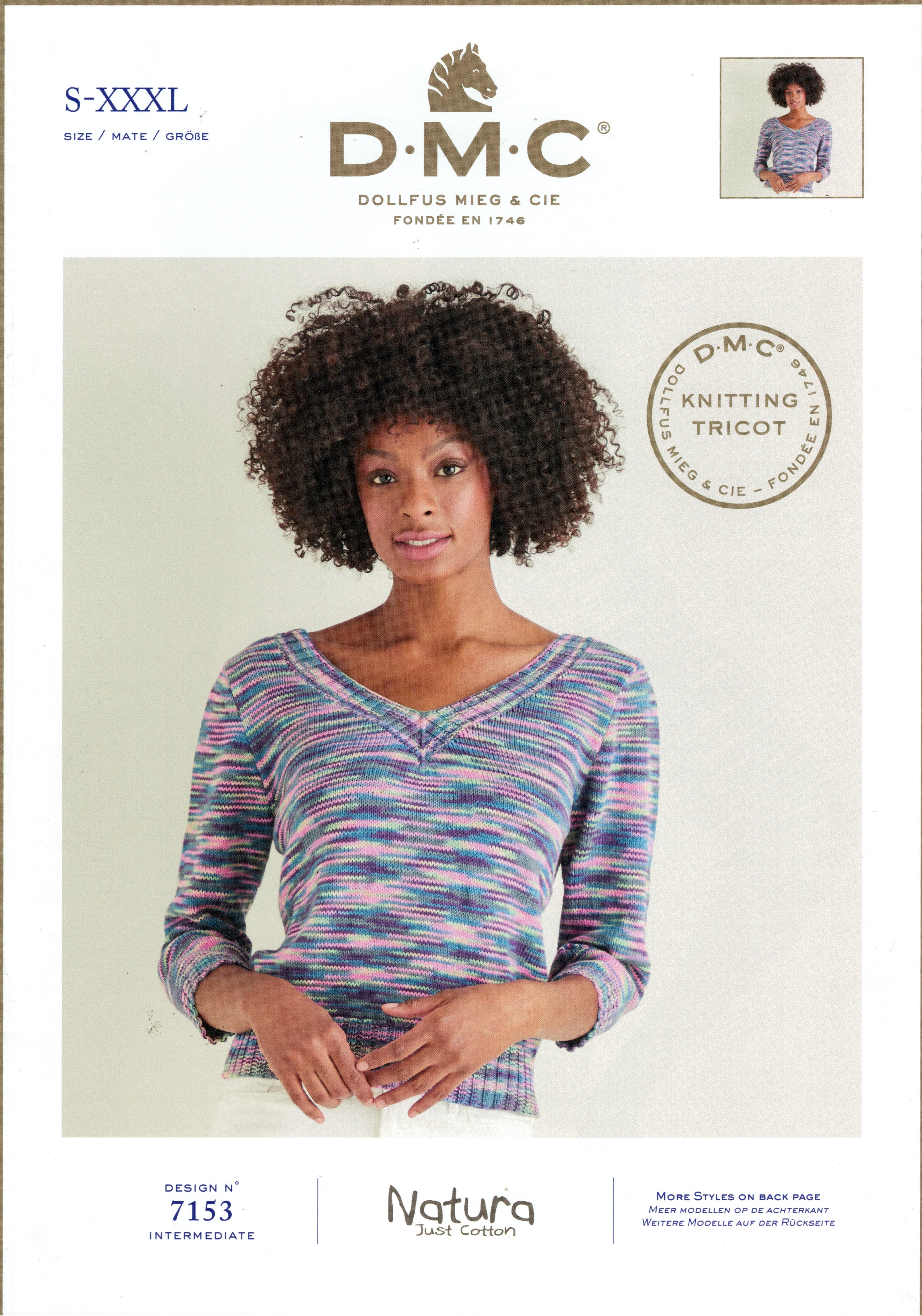 DMC Knitting Pattern 15732B - Ladies 3/4 Sleeve Top in 4-ply / Fingering Cotton