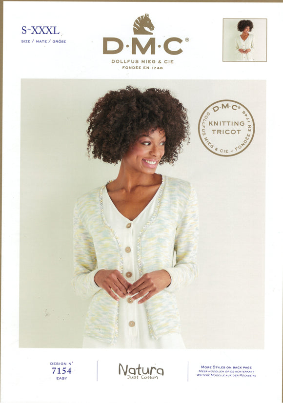 DMC Knitting Pattern 15732C - Ladies Cardigan in 4-ply / Fingering Cotton