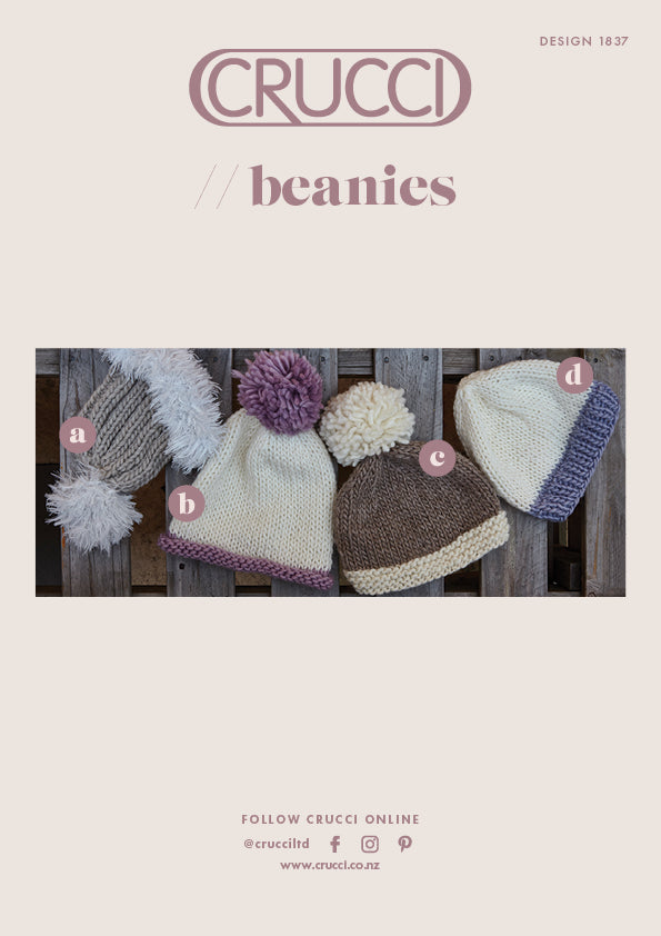 Crucci Knitting Pattern 1837 - Collection of four Hats in Super Chunky yarn