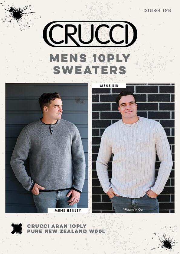Crucci Knitting Pattern 1916 - Two Mens Sweaters in 10-ply / Worsted-weight