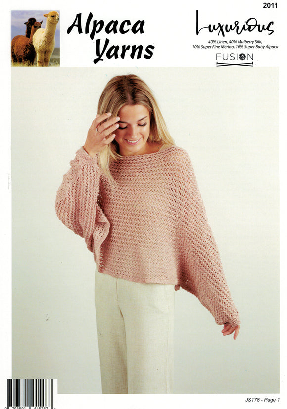 Luxurious Fusion Knitting Pattern 2011 - Ladies Mesh Throw Over Top in 4-ply / Fingering
