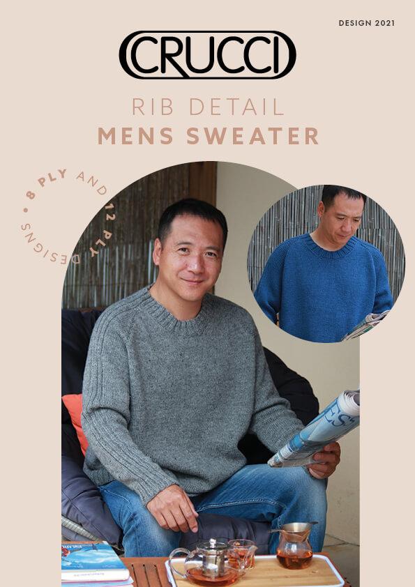 Crucci Knitting Pattern 2021 - Mens Crew Neck Pullover in 8-ply / DK or 12-ply / Aran