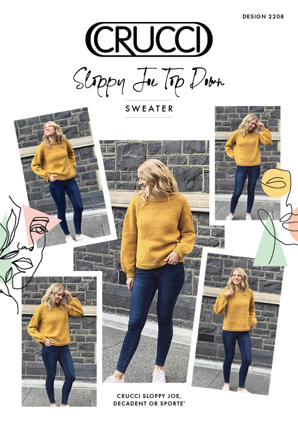Crucci Knitting Pattern 2208 - Ladies Slouchy Top Down Sweater in 14-ply / Chunky yarn