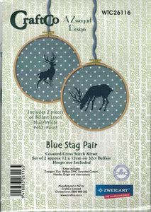 CraftCo Cross-stitch kit - Blue Stag Pair on Belfast Blue Petit-Point
