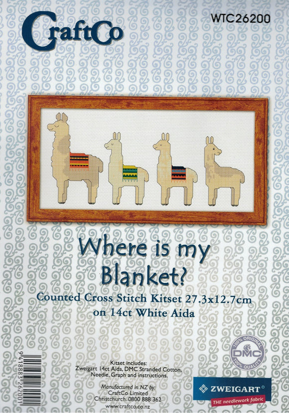 CraftCo Cross Stitch Kit - Where is my Blanket? Adorable Llama Design