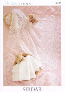 Sidar Knitting Pattern 3028 - Two Baby Blankets in 3-ply / Light Fingering and 4-ply / Fingering