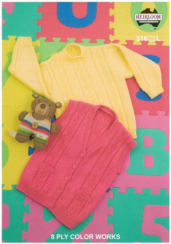 Heirloom 316 - Childrens Vest and Pullover with textured detail in 8-ply  / DK
