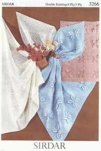 Sidar Knitting Pattern 3266 - Three Baby Blankets in 3-ply / Light Fingering, 4-ply / Fingering and 8-ply / DK