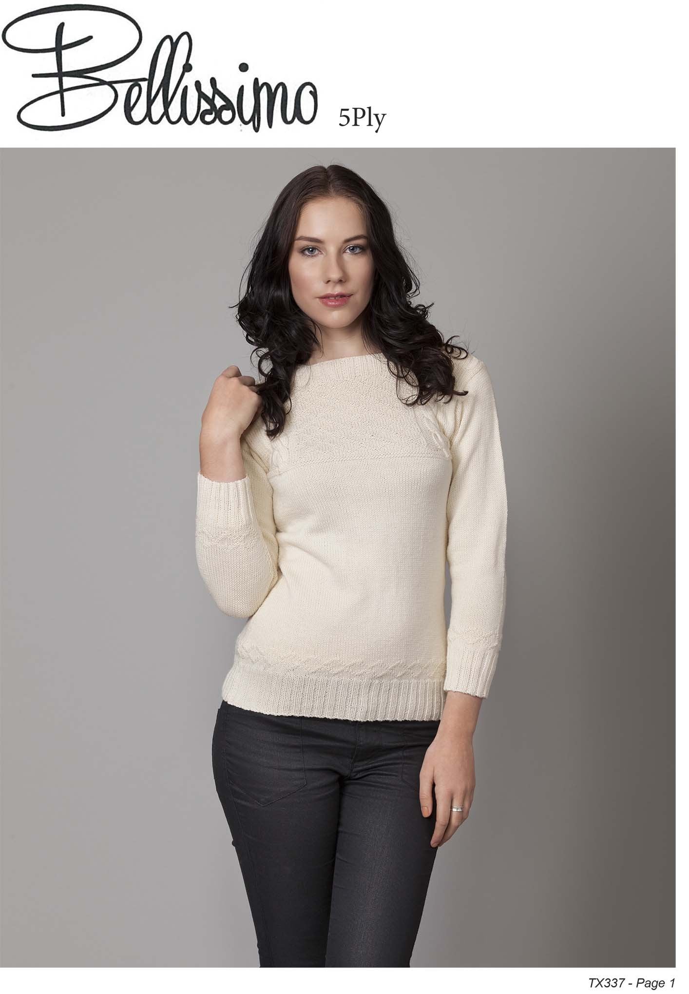 Bellissimo TX337 - Ladies Textured Pullover with 3/4 Sleeves in 5-ply / Sport-weight