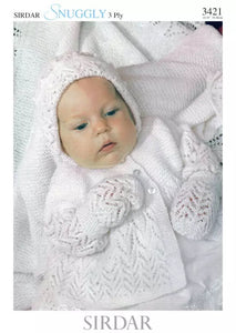 Sidar Knitting Pattern 3421 - Babies Hoodie and Mitts in 3-ply / Light Fingering for ages Newborn to 1 year