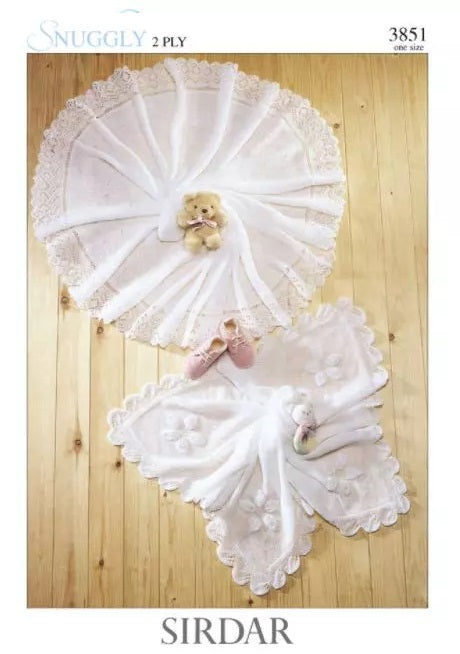 Sidar Knitting Pattern 3851 - Two Baby Blankets, one round, one square in 2-ply / Lace weight