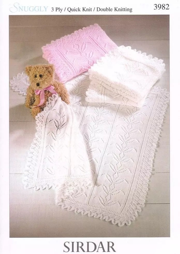 Sidar Knitting Pattern 3982 - Three Baby Blankets in 3-ply / Light Fingering, 4-ply / Fingering and 8-ply / DK