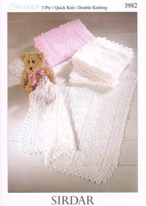 Sidar Knitting Pattern 3982 - Three Baby Blankets in 3-ply / Light Fingering, 4-ply / Fingering and 8-ply / DK