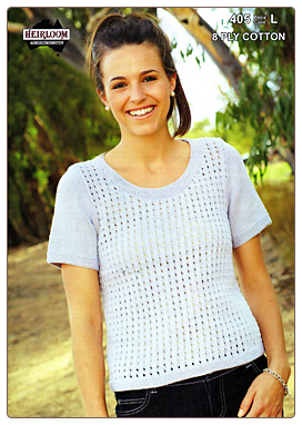Heirloom 405 - Ladies short sleeve jumper with eyelet pattern in 8-ply / DK
