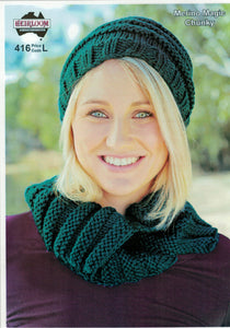 Heirloom 416 - Cowl and Hat in 14-ply / Chunky