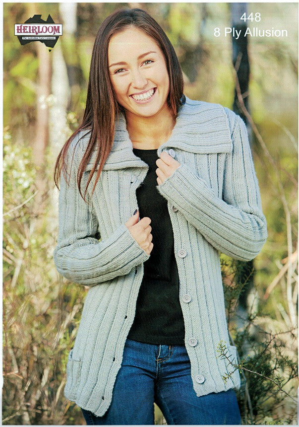 Heirloom 448 - Ladies long sleeve cardigan in 8-ply (DK)