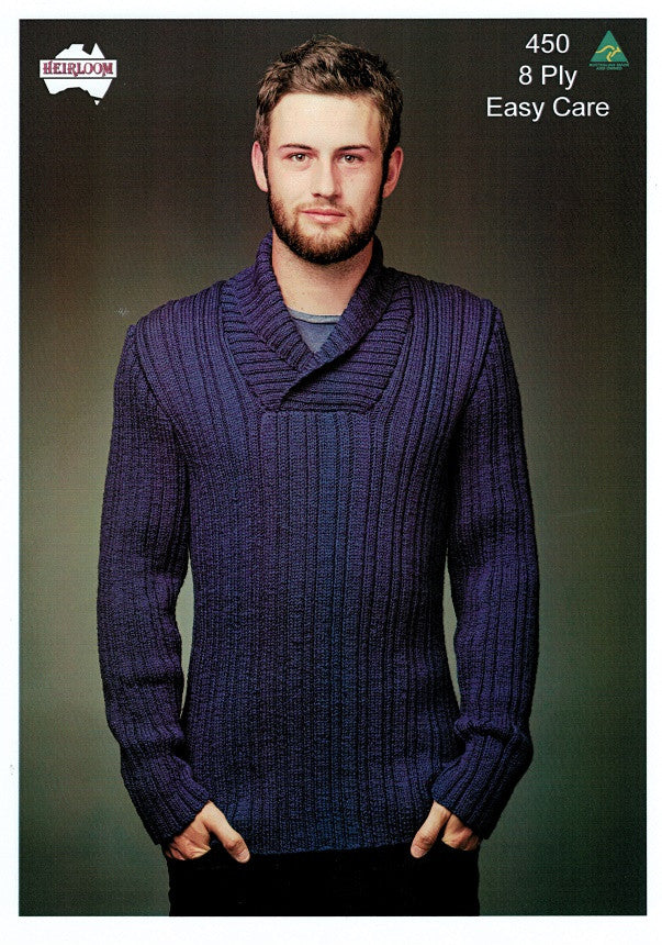Heirloom 450 - Mens long sleeve shawl-neck jumper in 8-ply (DK)