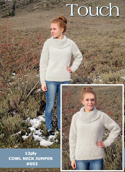 Touch Knitting Pattern 53 - Ladies 12-ply  / Aran weight Cowl Neck Jumper