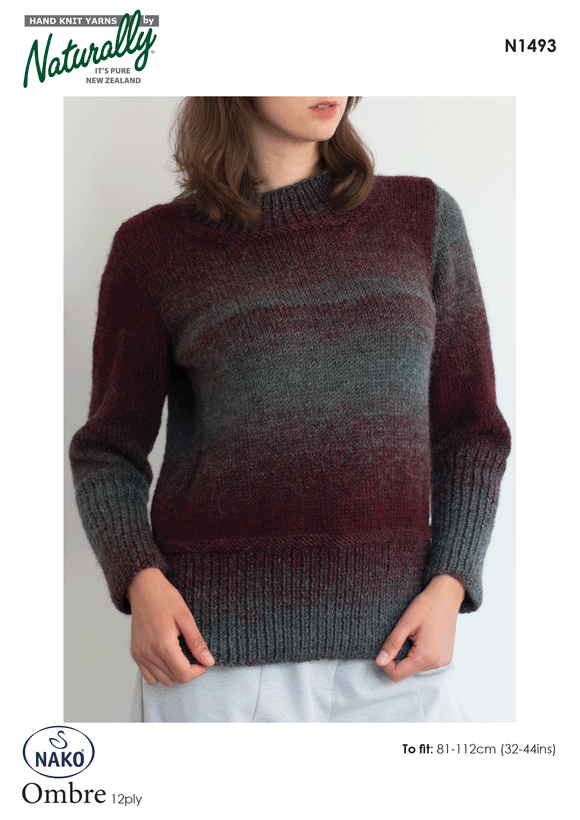 Naturally Knitting Pattern N1493 - Ladies Pullover with high neck in 12-ply / Aran