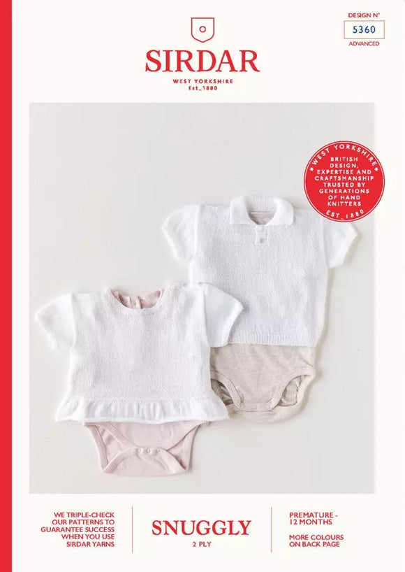 Sidar Knitting Pattern 5360 - Two Baby Short Sleeve Pullovers in 2-ply / Lace weight for ages Preemie to 12 months