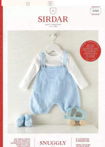 Sidar Knitting Pattern 5364 - Baby Romper and Booties in 3-ply / Light Fingering for ages Preemie to 12 months