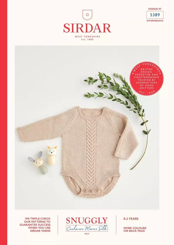 Sidar Knitting Pattern 5389 - Adorable Baby Onesie in 4-ply / Fingering for ages Newborn to 2 years