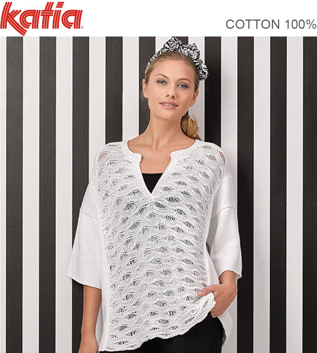 Katia TX603 - Ladies Open Lace Top in 8-ply / DK Cotton