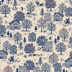 Nishihama - Lovely Toile Forest Design in Blues on Natural