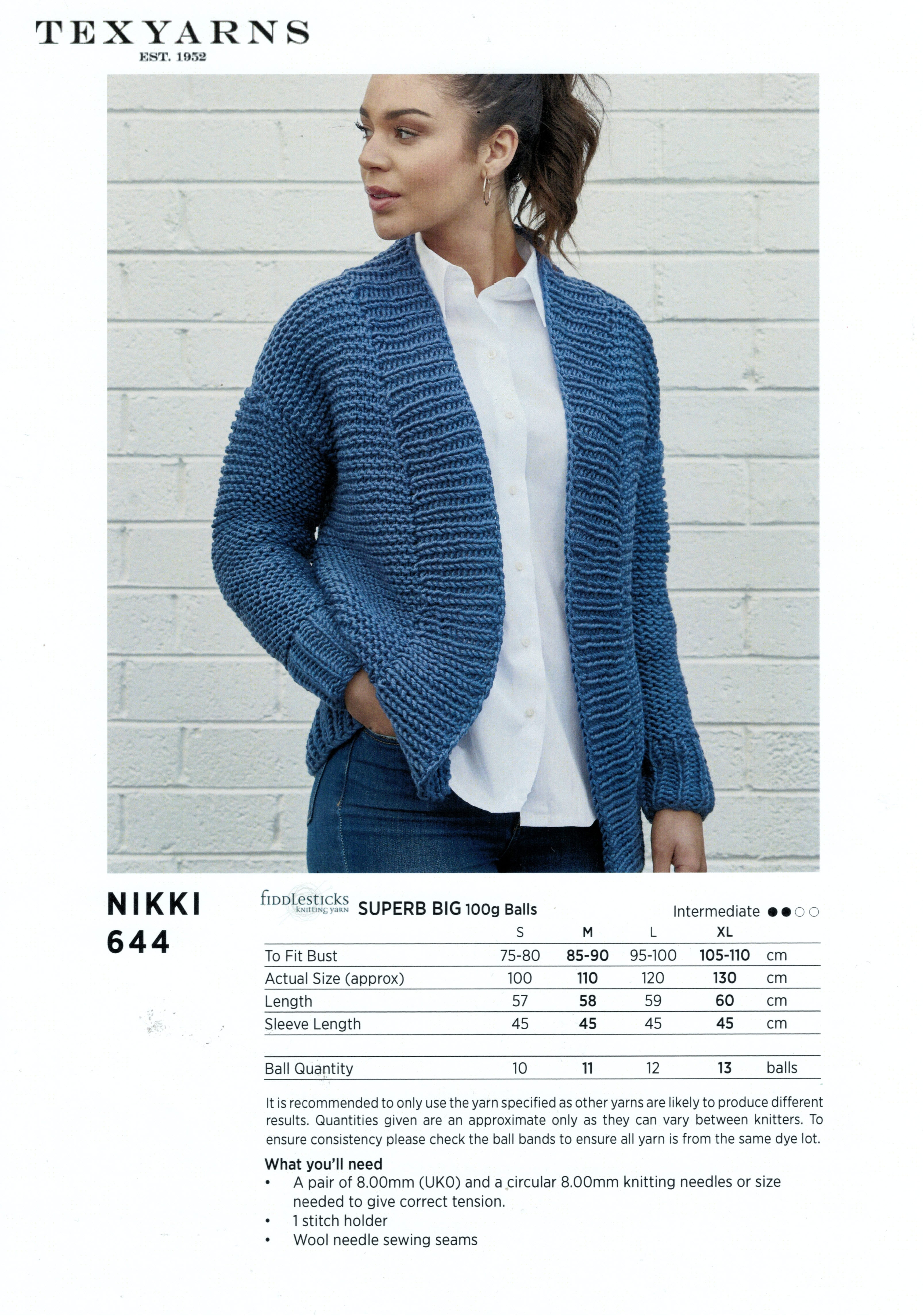 Fiddlesticks TX644 - Ladies Slouchy Jacket in 14-ply / Chunky