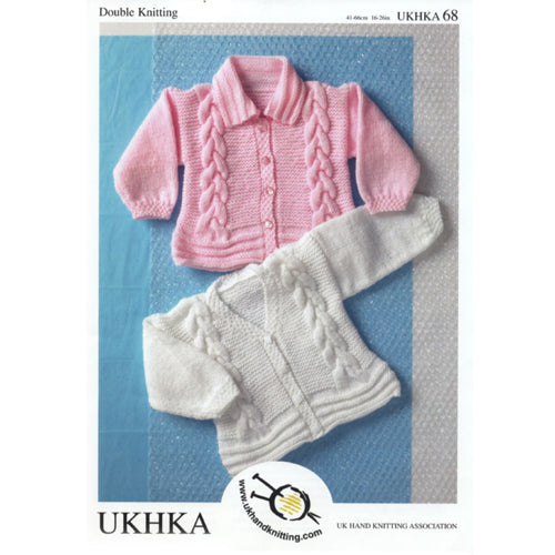 UKHKA 68  - Two Cabled Cardigans in DK / 8-ply for ages 0 months to 6 years