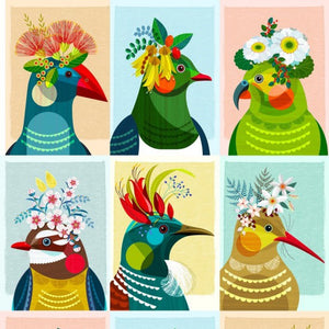Feathered Friends Panel - Six Gorgeous New Zealand Native Birds in all their Finery!