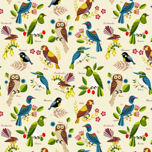 Native Bloom - New Zealand Birds and Flowers on a Cream Background