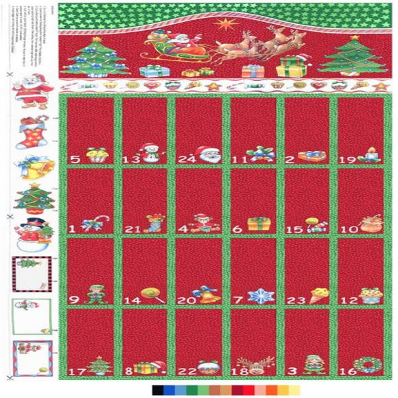 Christmas Advent Calendar - Santa and Reindeer on Red (60 cm x 108 cm) - Sample for Sale