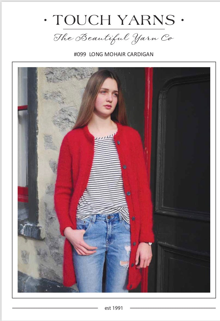 Touch Knitting Pattern 99 - Ladies Long Mohair Cardigan in 12-ply  / Aran weight brushed Mohair / Merino