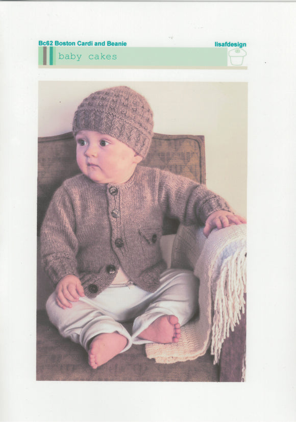 Baby Cakes Knitting Pattern - BC62 Boston Cardi and Beanie