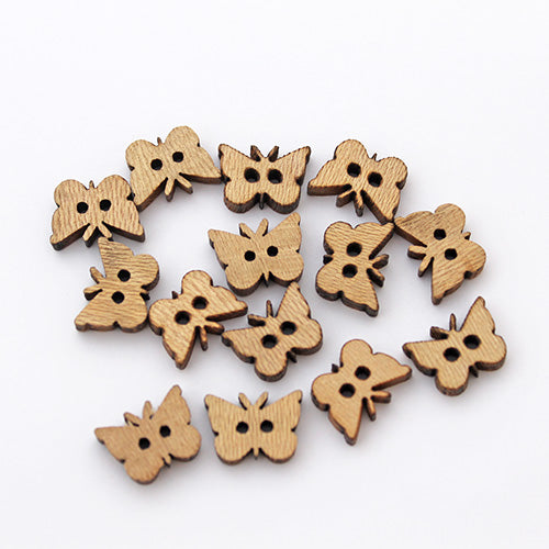 Buttons - Natural Wood - Butterfly or Flower shaped - 15 mm