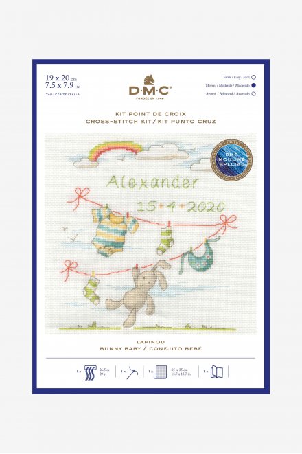 DMC Counted Cross Stitch Kit - Baby Bunny Birth Record