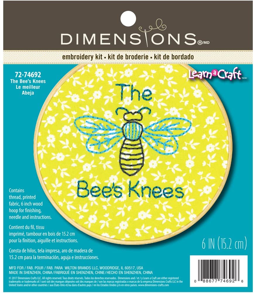 Dimensions Quick Embroidery Kit with Bamboo Hoop - The Bee's Knees (includes hoop!)